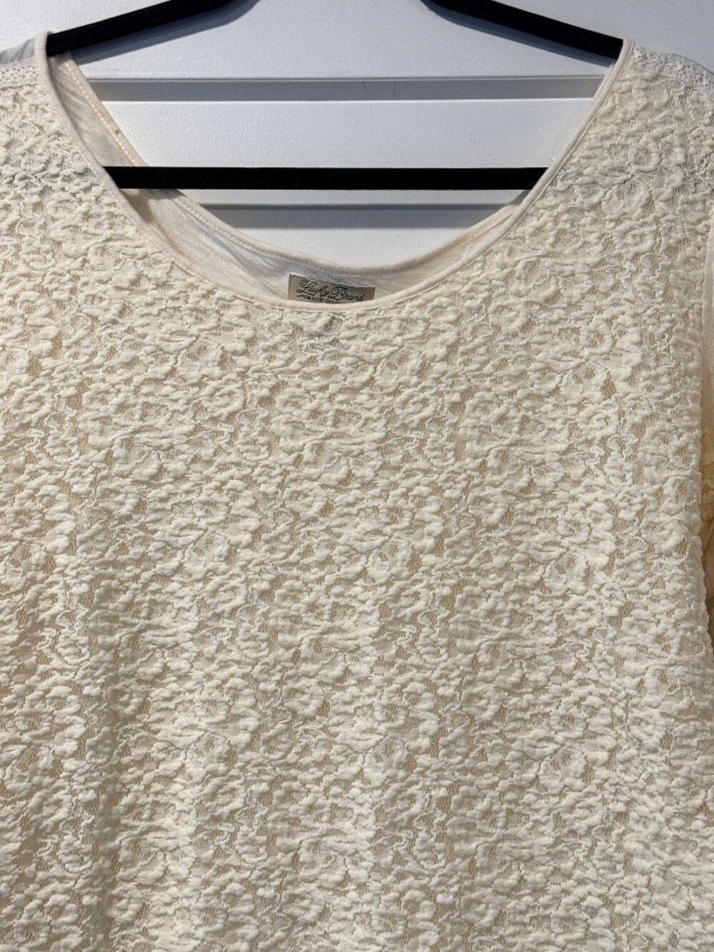 Lucky Brand Floral Mesh Knit Stretch 3/4-Length Sleeve Tee